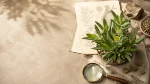 Kanna Sceletium tortuosum plant with botanical notes and dried plant material